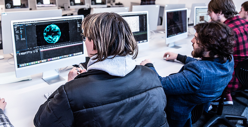 A group of people working at computers
