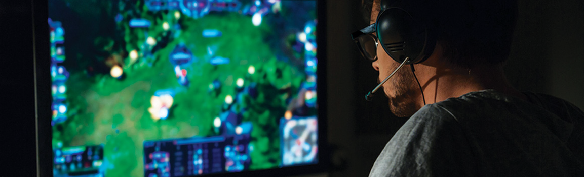 Male playing a video game