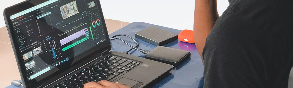 A person working at a laptop