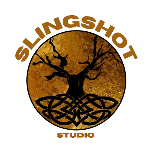 An Slingshot logo graphic showing a tree with a runic design underneath