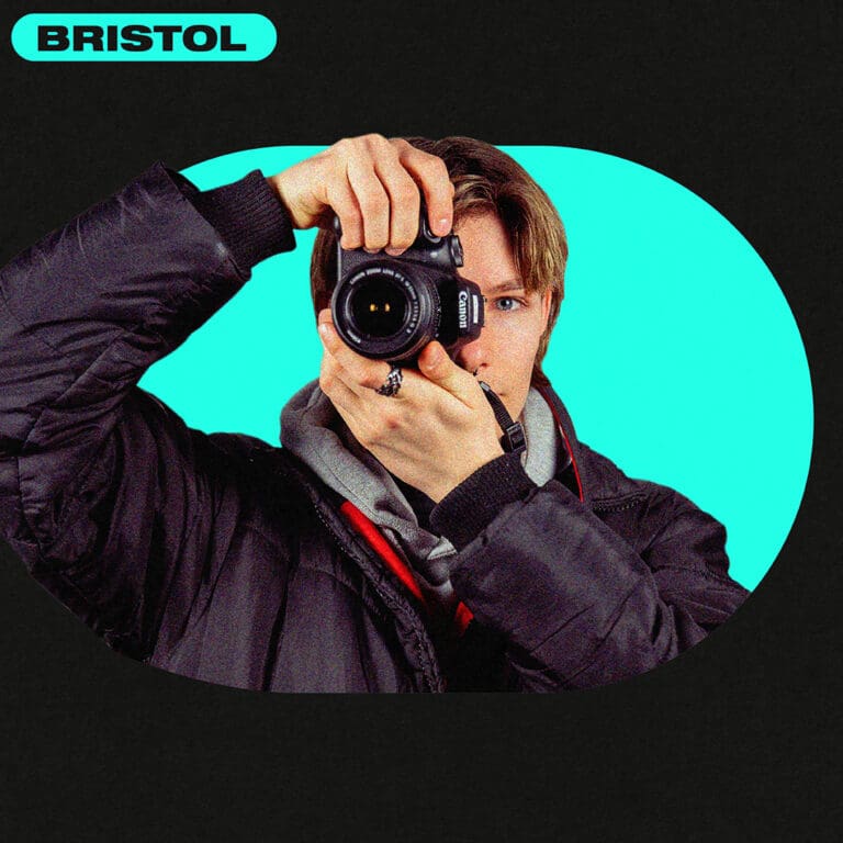 Black tile graphic with blue text and ACC student photo - Bristol