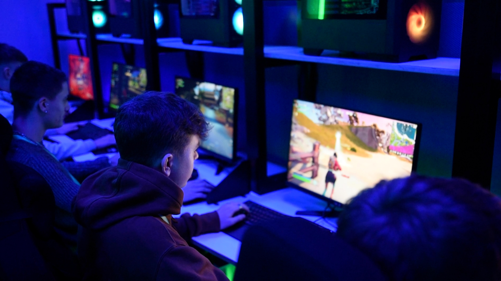 Esports students on computers, in class