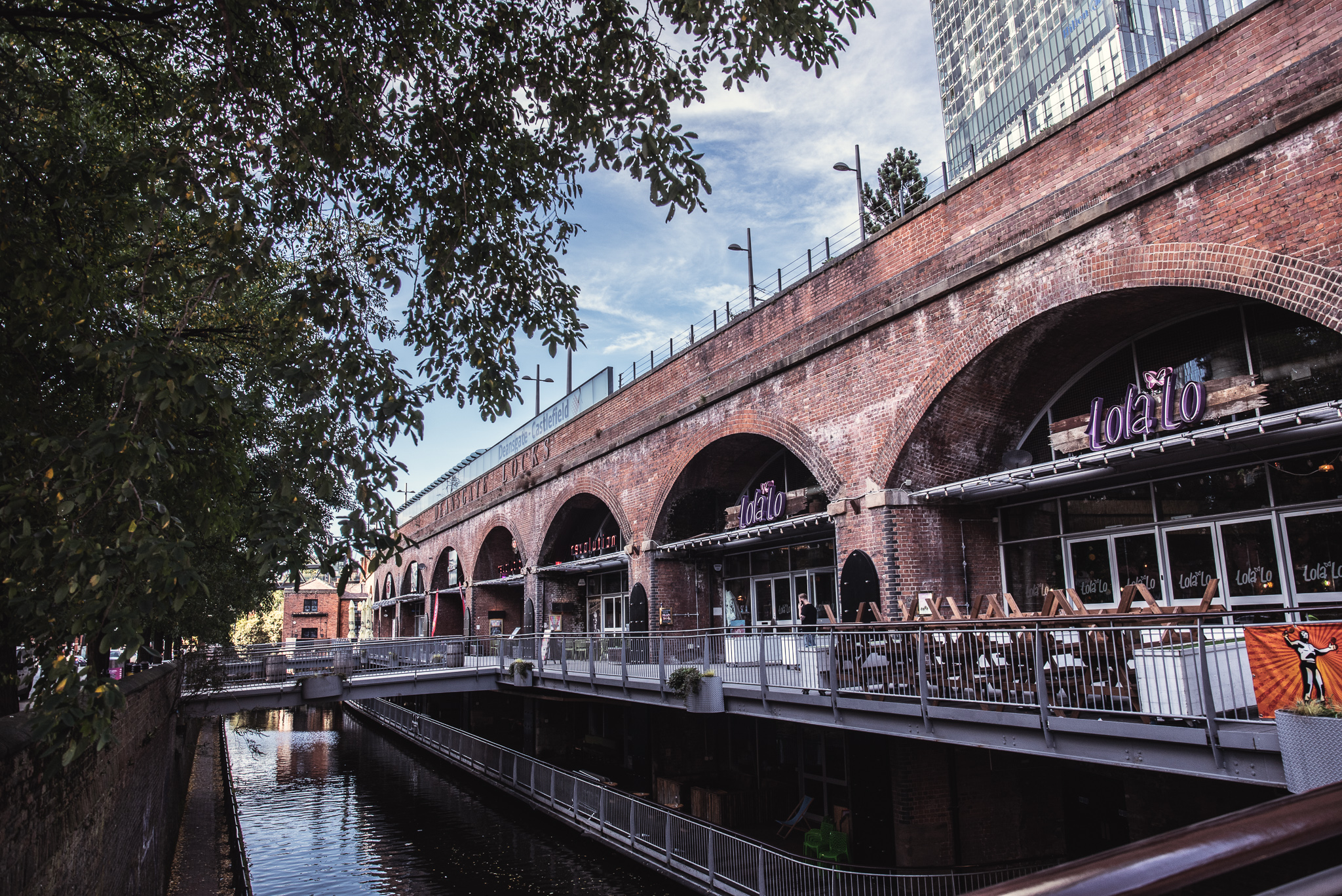 Manchester Deansgate canal with bars