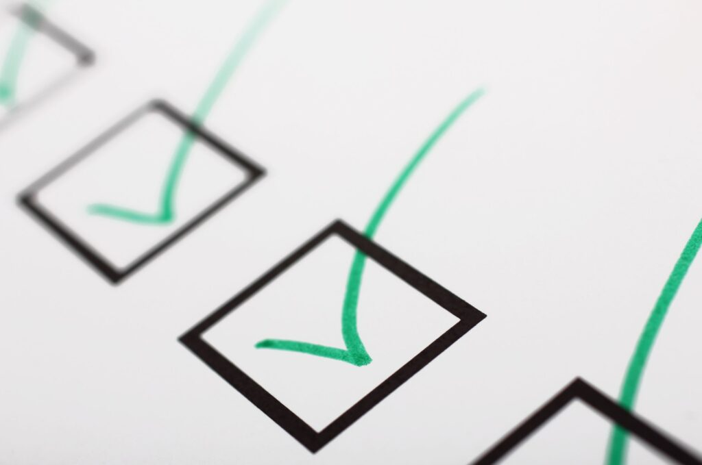 Checklist with ticked boxes