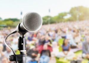 Level 2 Games Development 22 Microphone that is ready at a summer music festival