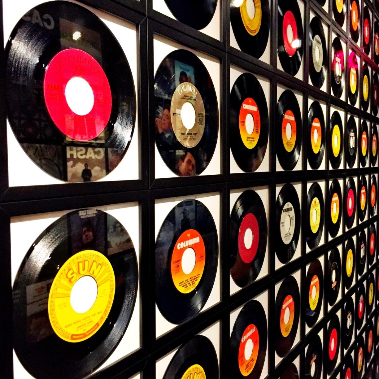 Vinyl records on wall