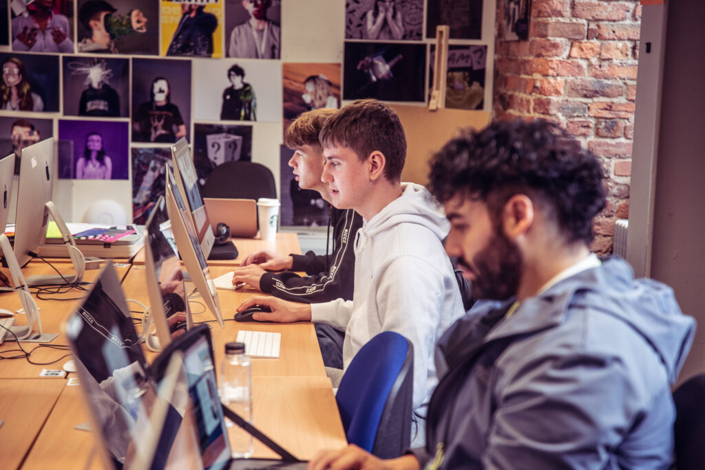 College students working together