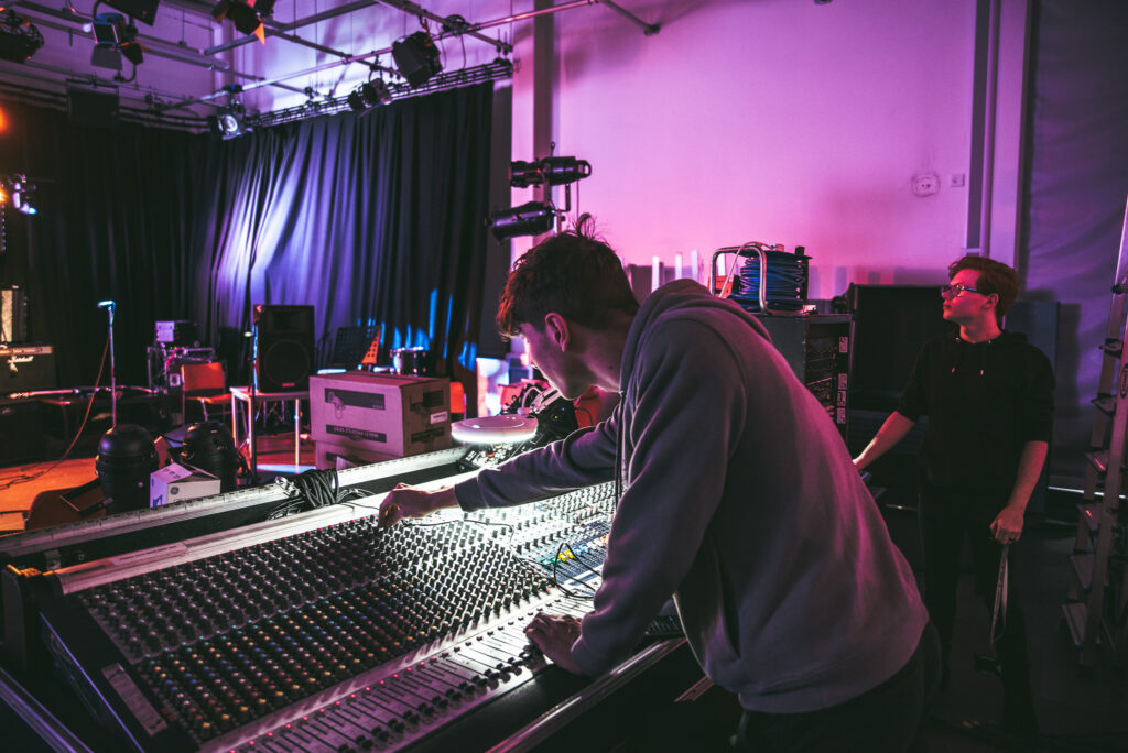 ACC Birmingham student mixing on music production course