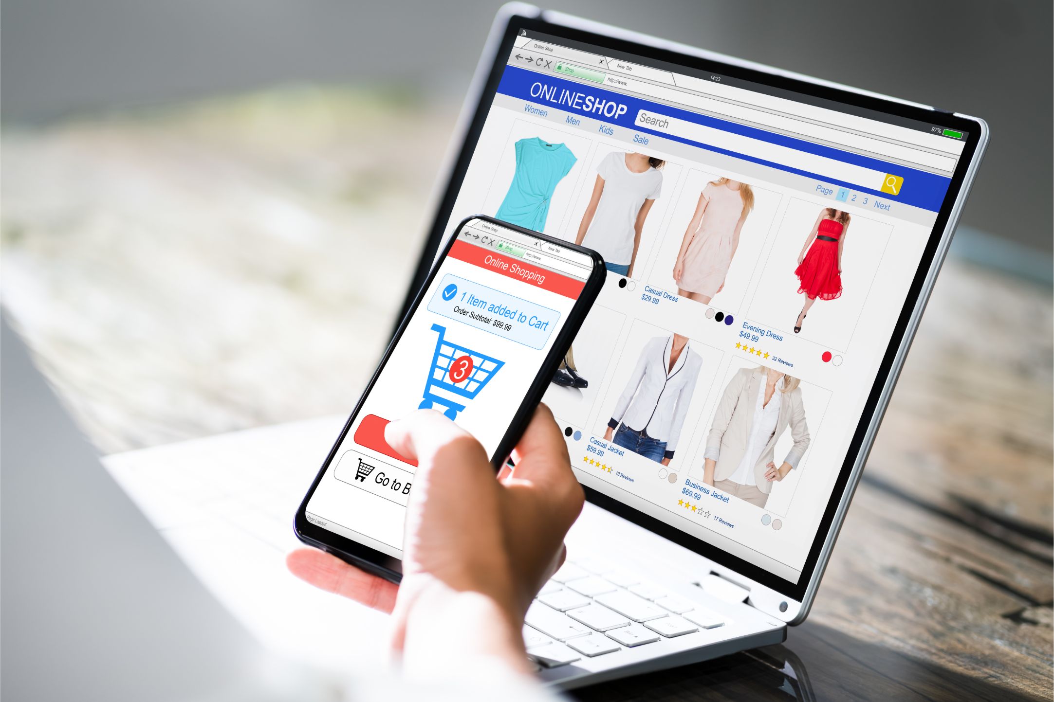 15 potential career paths in content creation 12 Ecommerce site on mobile and laptop devices
