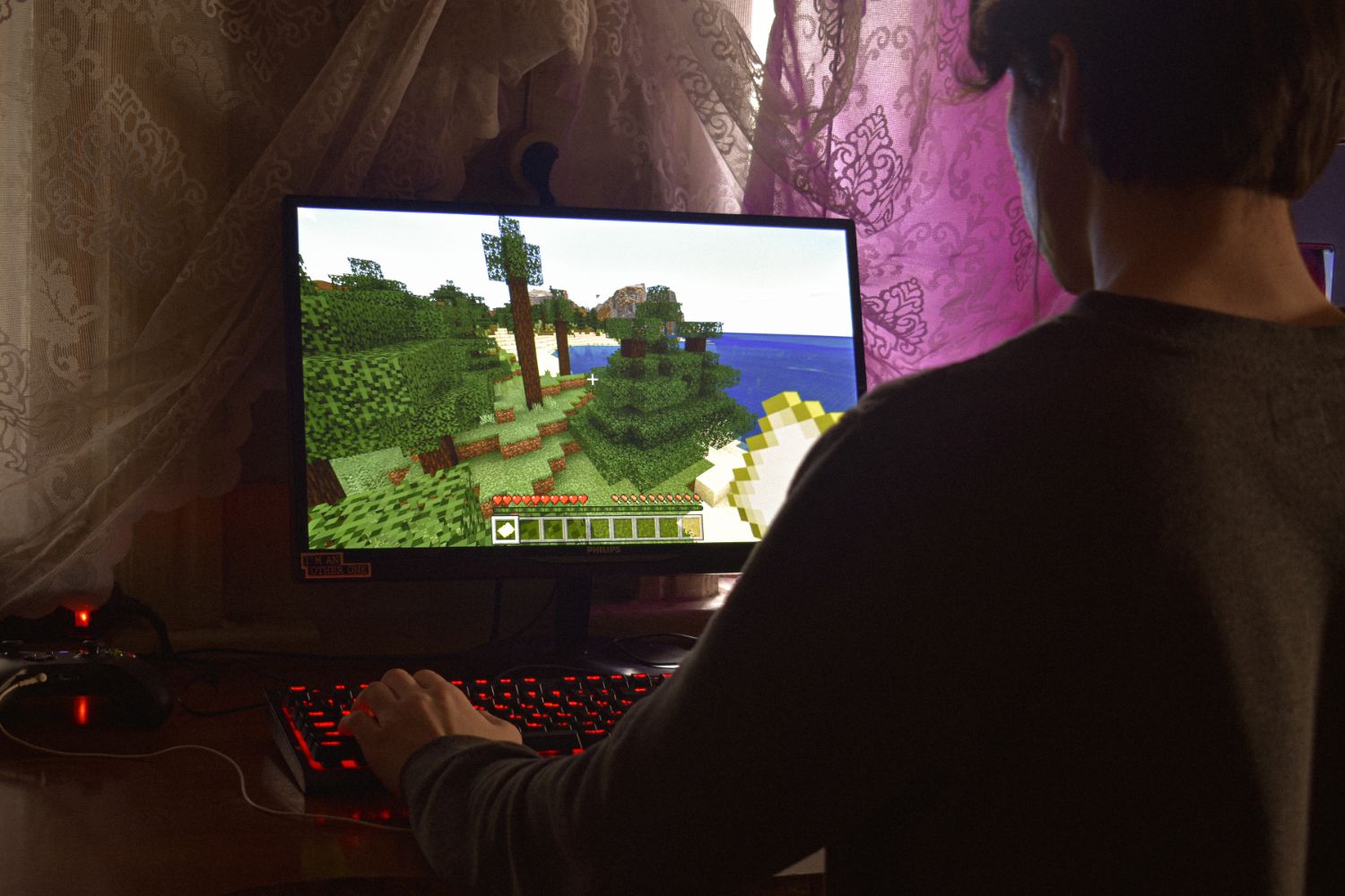 10 Ideas for the best gaming desk setup in 2025 4 Gamer playing video game on good monitor