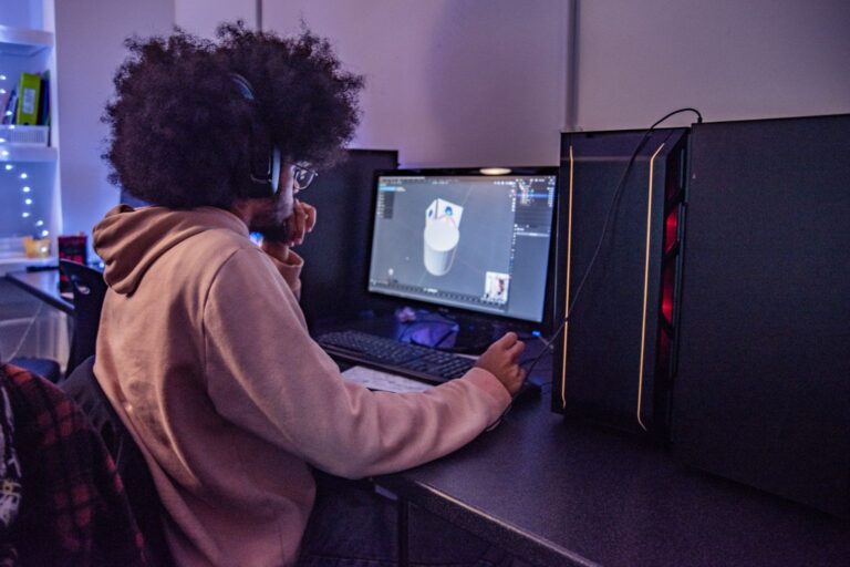 Games Art student working on computer